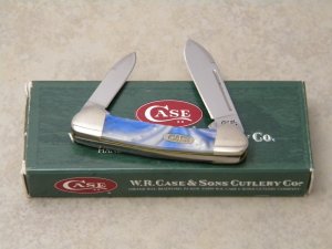 Case XX USA 2002 Blue Swirl Corelon 92132 SS Baby Butterbean Mini Canoe Knife in Box