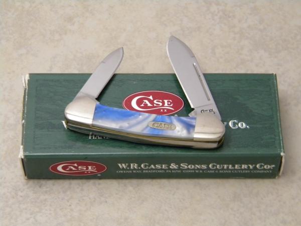 Case XX USA 2002 Blue Swirl Corelon 92132 SS Baby Butterbean Mini Canoe Knife in Box Case XX USA 2002 Blue Swirl Corelon 92132 SS Baby Butterbean Mini Canoe Knife in Box
