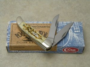 Case XX USA 2003 Pocket Worn Amber Bone TH62165 SS Tiny Folding Hunter Knife in Box