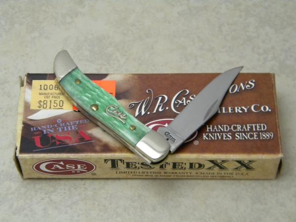 Case XX USA 2009 Emerald Green Bone TH61165 SS Tiny Folding Hunter Knife in Box