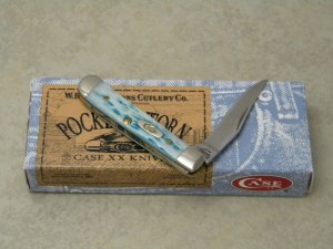 Case XX USA 2004 Pocket Worn Caribbean Blue Bone 61154 SS Tiny Trapper Knife in Box