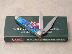 Case XX USA 2007 Caribbean Blue Bone 62154W SS Wharncliffe Tiny Trapper Knife in Box