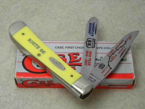Case XX Bradford PA USA 1990 Yellow 3254 Route 66 Trapper Knife in Box Case XX Bradford PA USA 1990 Yellow 3254 Route 66 Trapper Knife in Box