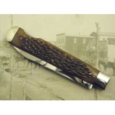 Schatt & Morgan, Keystone Series X, Woodland Root Beer Bone Lockback, #04111L: 2000, 4 1/2” closed, Schatt & Morgan, Keystone Series X, Woodland Root Beer Bone Lockback, #04111L: 2000, 4 1/2” closed,