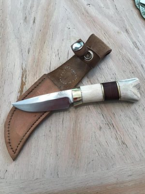 USA maker, hand forged, stout-small game fixed blade, easy to carry, sheath.