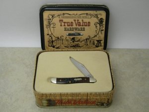 Case XX USA 1996 Delrin 6120 SS True Value Hardware Commemorative Peanut Knife in Tin Box