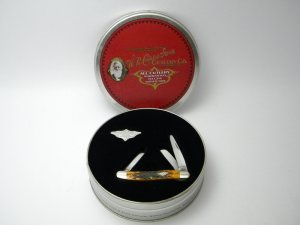 Case XX USA 2003 Autumn Bone 6318 SS Stockman Knife in Tin Box