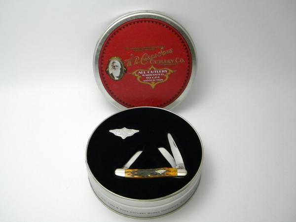Case XX USA 2003 Autumn Bone 6318 SS Stockman Knife in Tin Box