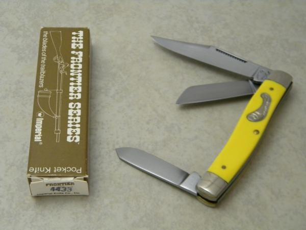 Frontier 4433 by Imperial Yellow Large Stockman Knife in Box Made in USA Frontier 4433 by Imperial Yellow Large Stockman Knife in Box Made in USA
