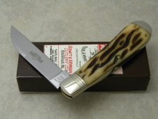 Schatt & Morgan Cutlery Co. Titusville PA Bone 041001 Wharncliffe Swayback Clasp Knife in Box c.2010