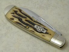 Schatt & Morgan Cutlery Co. Titusville PA Bone 041001 Wharncliffe Swayback Clasp Knife in Box c.2010