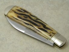 Schatt & Morgan Cutlery Co. Titusville PA Bone 041001 Wharncliffe Swayback Clasp Knife in Box c.2010