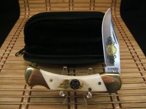 SCHRADE+ USA NOS VINTAGE 2004 HEAVY STAG HORN 100 YEAR 1904-2004 LOCK BACK POCKET KNIFE & FELT CASE