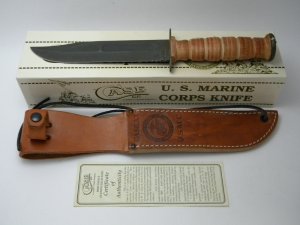 Case XX Bradford, PA USMC 1989 USA U.S. Marine Corps Stacked Leather Combat Knife in Box