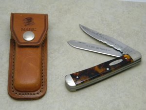 Camillus New York USA Imitation Tortoise Shell North American Hunting Club Trapper Knife & Pouch