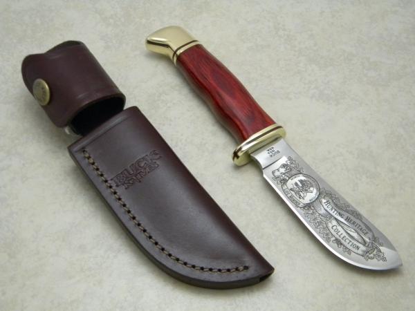 Buck 103 USA Scarlet Wood Hunting Heritage Collection Skinner Fixed Blade Sheath Knife c.2004