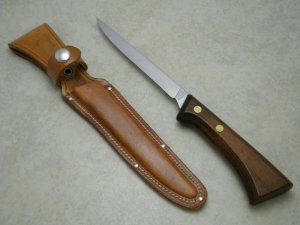 Western Stainless USA S-W766 Wood Filet Fixed Blade Knife & Leather Sheath