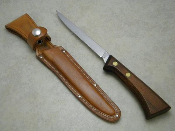Western Stainless USA S-W766 Wood Filet Fixed Blade Knife & Leather Sheath