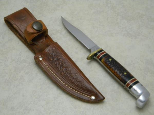 Western USA 628 I Jigged Delrin Bird & Trout Fixed Blade Sheath Knife c.1985