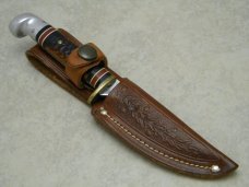 Western USA 628 I Jigged Delrin Bird & Trout Fixed Blade Sheath Knife c.1985
