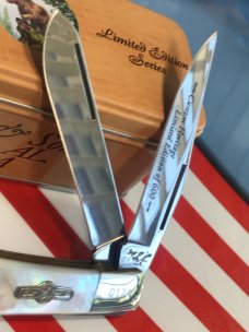 Bear & Son Custom Heritage Special Build Knife w Genuine Fiery Mother of Pearl Handles +Orig Tin Bear & Son Custom Heritage Special Build Knife w Genuine Fiery Mother of Pearl Handles +Orig Tin