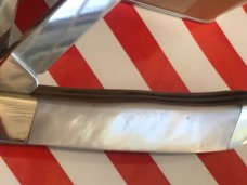 Bear & Son Custom Heritage Special Build Knife w Genuine Fiery Mother of Pearl Handles +Orig Tin