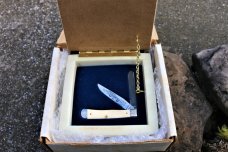 CASE XX 1989 MASTODON IVORY TRAPPER WITH DAMASCUS & STEEL BLADE NICE MARBLE DISPLAY BOX