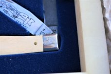 CASE XX 1989 MASTODON IVORY TRAPPER WITH DAMASCUS & STEEL BLADE NICE MARBLE DISPLAY BOX