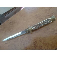 VINTAGE ITALY STAINLESS 5"GENUINE STAG BONE 3.75" KRIS BLADE FULLY OPENED 8.85" AUTO KNIFE VINTAGE ITALY STAINLESS 5"GENUINE STAG BONE 3.75" KRIS BLADE FULLY OPENED 8.85" AUTO KNIFE