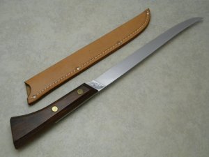 Western Stainless USA S-W769 Wood Super Filet Fixed Blade Knife & Leather Sheath