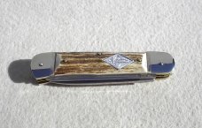 NOS RARE OLDER KNIFE WITH NAIL NICK,  HUBERTUS BOY SCOUT 11CM STAG SPRINGER LEVERLOCK WITH SAWBLADE 