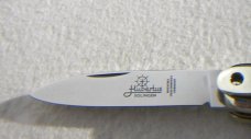 NOS RARE OLDER KNIFE WITH NAIL NICK,  HUBERTUS BOY SCOUT 11CM STAG SPRINGER LEVERLOCK WITH SAWBLADE 