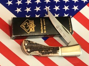 Vintage PUMA Gent Lock Blade Pocket Knife MDL#P210610S w/ Great Fat Boy Stag Handles -NOS & Orig Box