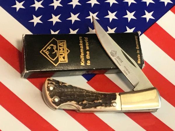 Vintage PUMA Gent Lock Blade Pocket Knife MDL#P210610S w/ Great Fat Boy Stag Handles -NOS & Orig Box Vintage PUMA Gent Lock Blade Pocket Knife MDL#P210610S w/ Great Fat Boy Stag Handles -NOS & Orig Box