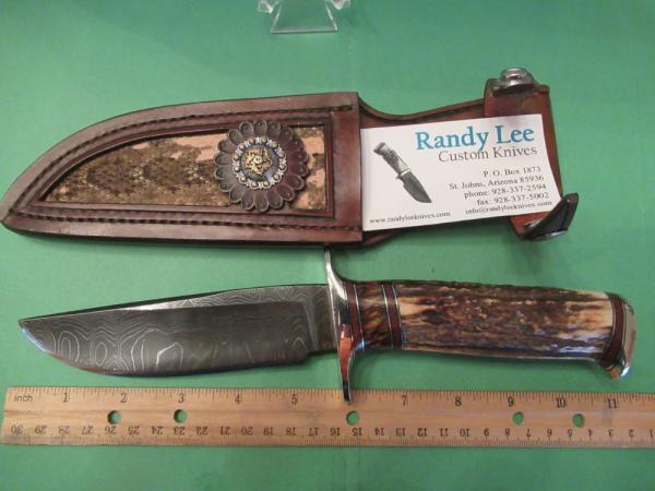 Custom Randy Lee Gentleman's Bowie  Stag ,Damascus 