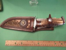 Custom Randy Lee Gentleman's Bowie  Stag ,Damascus 