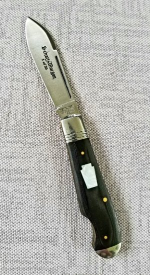 SCHATT & MORGAN TEARDROP EO BLACK LINEN MICARTA KNIFE,1/50,1095 CARBON,NIB