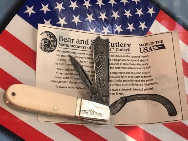 Bear & Son Special Build (#86) 2 Blade Barlow w/ Mammoth Ivory Handles +Damascus Blades -NOS Bear & Son Special Build (#86) 2 Blade Barlow w/ Mammoth Ivory Handles +Damascus Blades -NOS