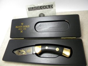 Boker Solingen Germany "Black Gold 1992 LTD" Etched Lockback Knife in Box 