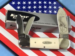 Ka-Bar ka bar Elephant/Toenail Whittler Pocket Knife -Imitation Ivory Bone Handles & Blade Etch -NOS