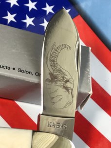 Ka-Bar ka bar Elephant/Toenail Whittler Pocket Knife -Imitation Ivory Bone Handles & Blade Etch -NOS Ka-Bar ka bar Elephant/Toenail Whittler Pocket Knife -Imitation Ivory Bone Handles & Blade Etch -NOS