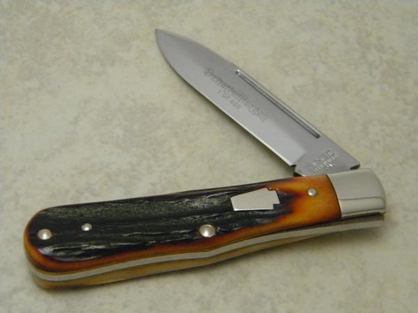 Schatt & Morgan Keystone Series 061222 Amber Stag Medium Coke Bottle Jack Knife c.2013