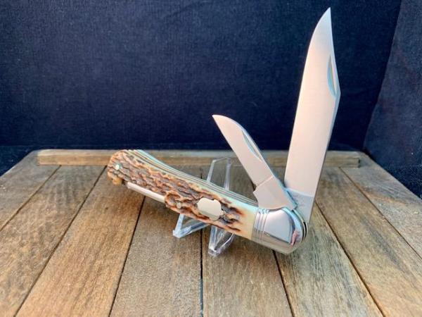 A.G. Russell Folding Hunter in Stag 2 Blades and Screwdriver
