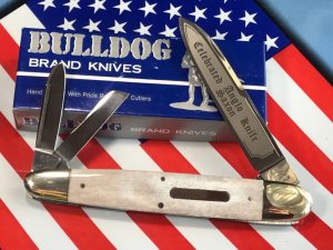 Bulldog Brand 3 Blade Large Celebrated Anglo Saxon Whittler w/ Natural Bone Handles -NOS -M/NM