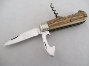 Hubertus German Nobility Stag Hunting/Picnic Knife w/Can Open w/Corkscrew B1324