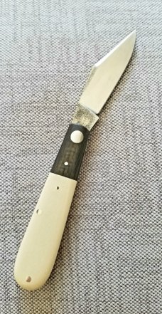 K'roo Custom Clip Tuxedo Barlow Knife,2020,NEW, 3.5",N690 ivory micarta & black carbon fiber K'roo Custom Clip Tuxedo Barlow Knife,2020,NEW, 3.5",N690 ivory micarta & black carbon fiber