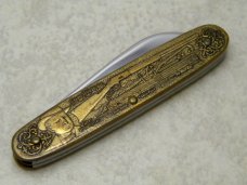Winchester Trademark USA 1991-2 Model 1866 Rifle 125th Anniversary Brass 2 Blade Pen Knife in Box