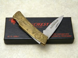 Winchester Trademark USA 1996-1 Model 50 Shotgun Brass Lockback Knife in Box