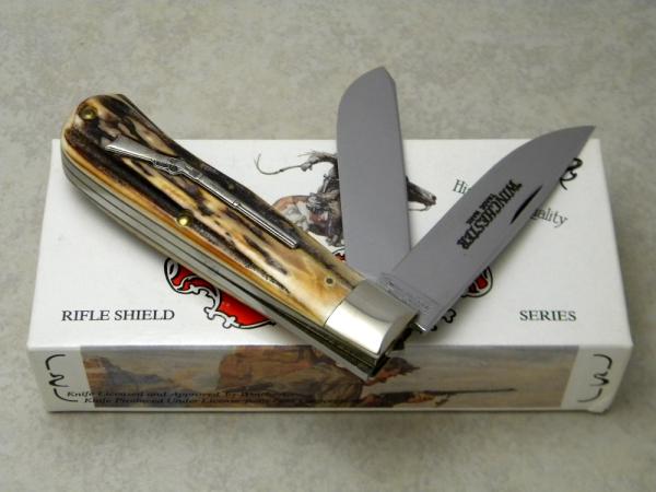 Winchester Trademark USA 1994 Stag 28103 1/2 Rifle Series Jumbo Trapper Knife in Box Winchester Trademark USA 1994 Stag 28103 1/2 Rifle Series Jumbo Trapper Knife in Box