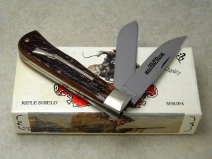 Winchester Trademark USA 1992 Burnt Orange Bone 29103 1/2 Rifle Series Jumbo Trapper Knife in Box
